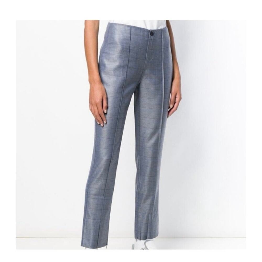 Ganni Blue Merkel plaid ankle zipper flat front causal pants 42 partial lining